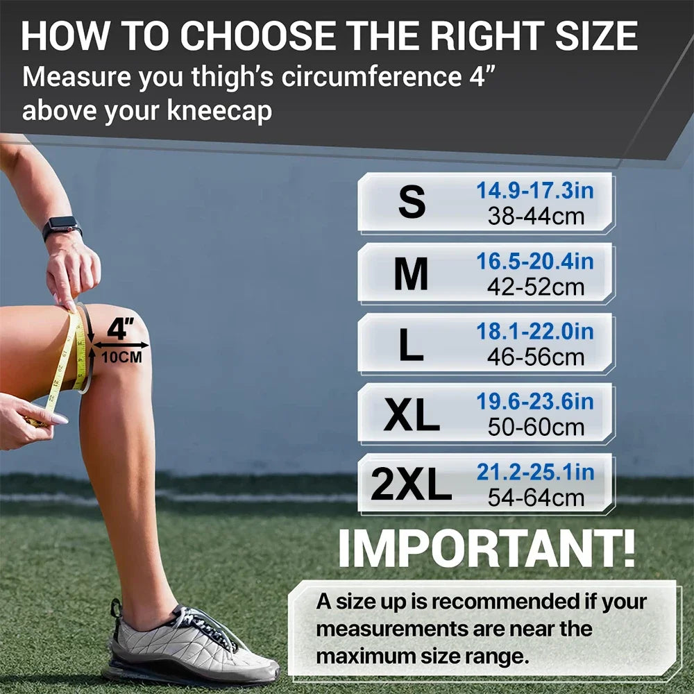 Diagram showing how to measure thigh circumference for choosing the right size of knee compression sleeves