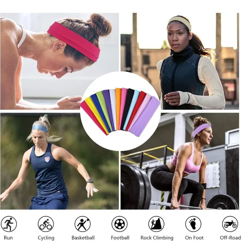 Verschiedene bunte elastische Stirnbänder bei Fitness- und Stilaktivitäten.