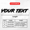 Graphique montrant les options de personnalisation de la longueur et de la hauteur du texte sur un autocollant, avec des tail
