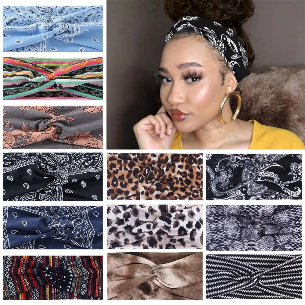 Colección de bandas para el cabello y accesorios de tela elástica con patrones florales, geométricos y animales