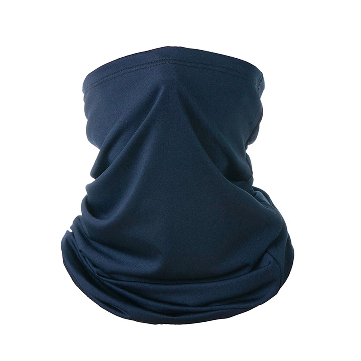 A dark navy blue multi-functional UV protection head wrap and bandana.