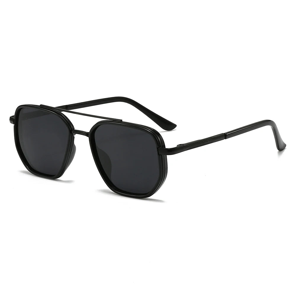 Black classic pilot sunglasses with black frames and lenses shown against a white background