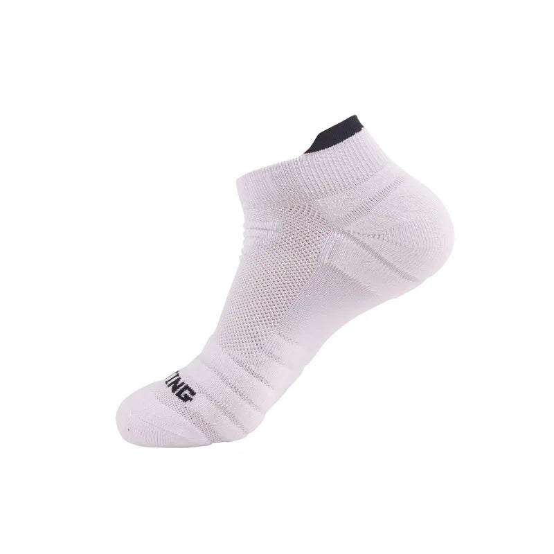 White athletic ankle socks for running and fitness shown from the side.