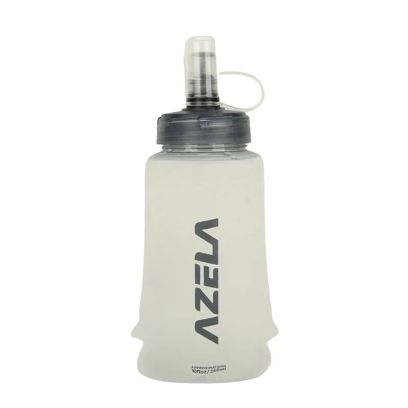 Clear silicone water bottle with a white cap and a black pump mechanism.