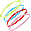 A pack of four non-slip elastic sport headbands in neon yellow, blue, red, and pink.