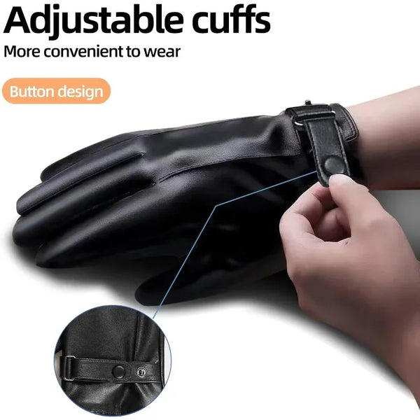 Men's Genuine Leather Touchscreen Gloves with Soft Fleece Lining