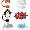 A collection of silicone straw covers for tumblers and water bottles in various shapes and colors.