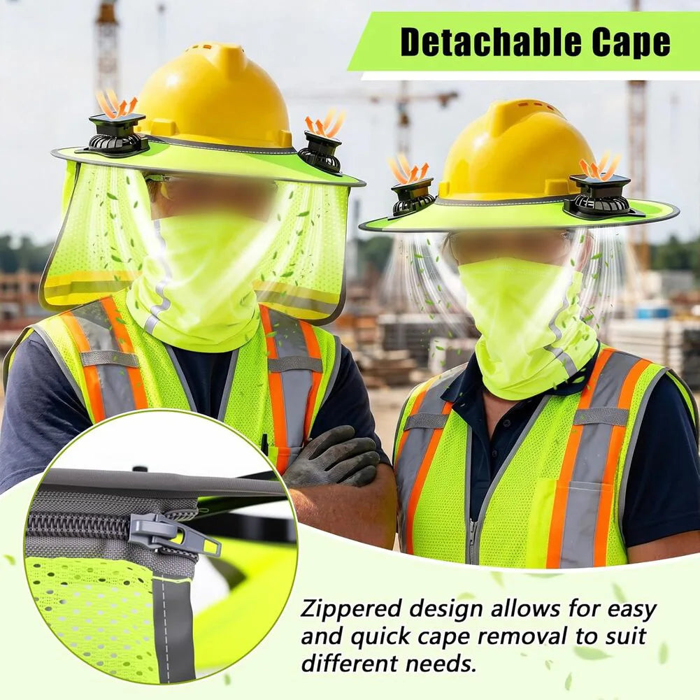 Hard Hat Sun Shade with Dual Cooling Fans for Construction Workers