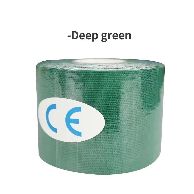 Roll of deep green kinesiology tape with a CE certification mark