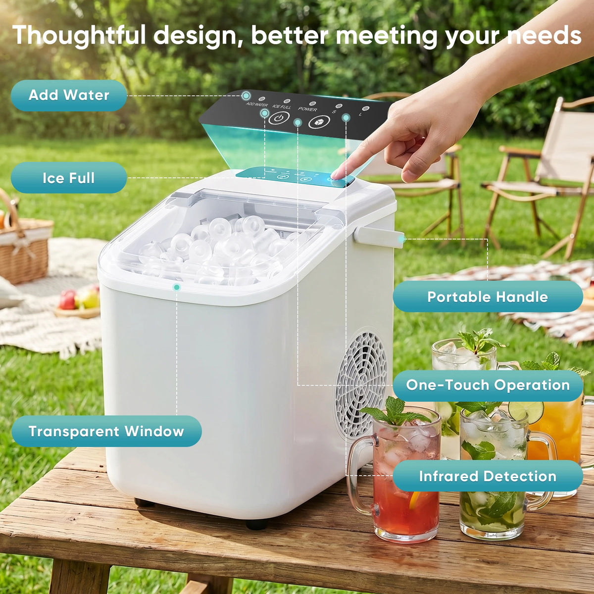 Compact Countertop Ice Maker with Basket and Handle