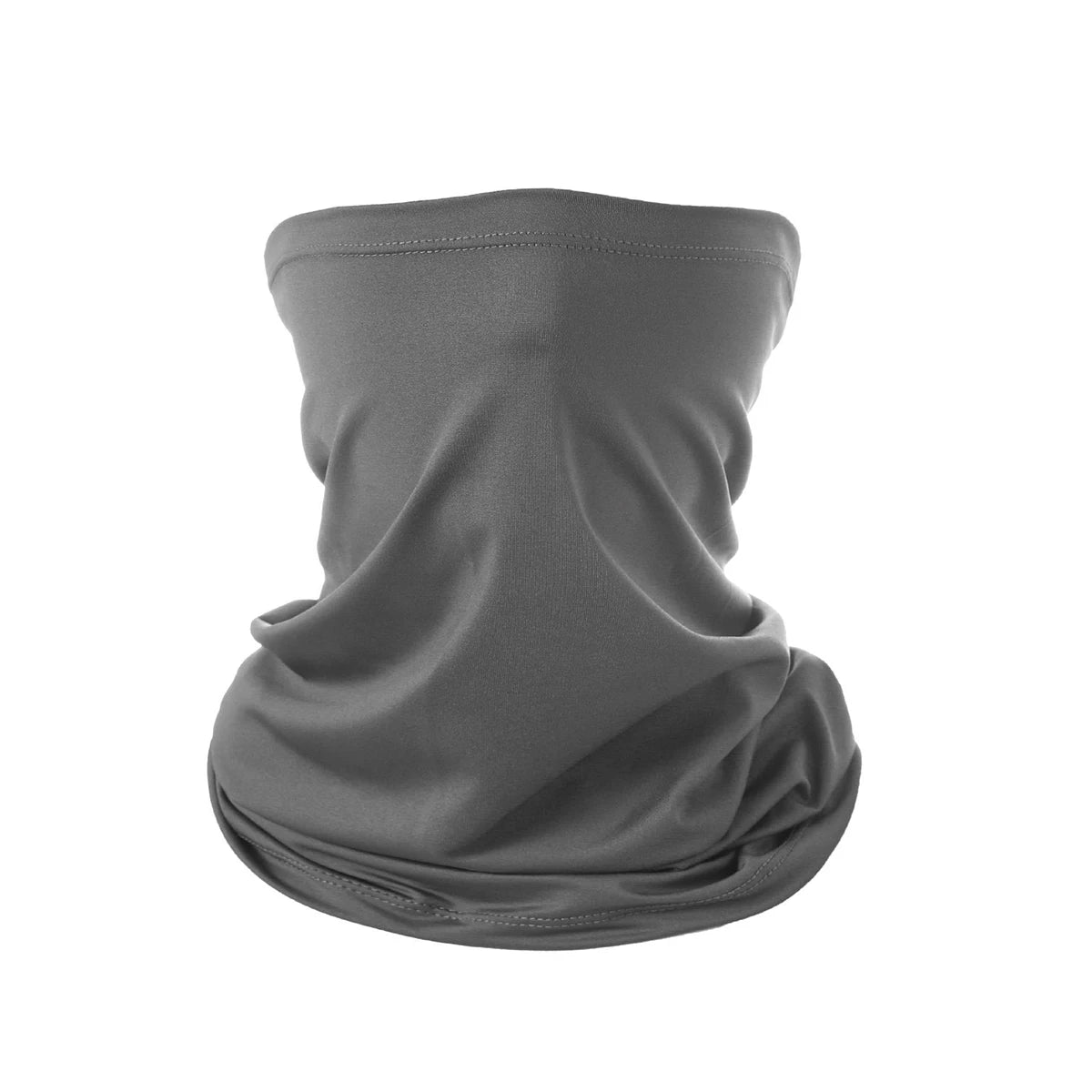A gray multi-functional UV protection head wrap and bandana shown from the back.