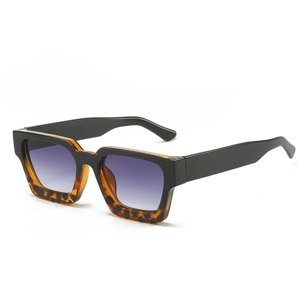 Retro square frame sunglasses with tortoiseshell pattern lenses and black frames
