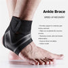 Black ankle brace compression sleeve worn on a foot, designed to speed up recovery.