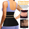 A woman wearing a black body shaping waist trainer corset on her torso, showing before and after results.