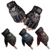 Ein Paar schwarze Kunstleder-Motorradhandschuhe mit silberner Nietenverzierung.