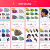 A collection of printed cotton surgical caps and related medical accessories for professionals.