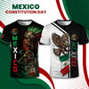 A graphic men's t-shirt celebrating Mexico Constitution Day featuring historical and national symbols.