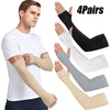 Four pairs of summer ice silk sun protection arm sleeves shown on a man.