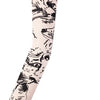 A close-up of a beige seamless tattoo sleeve for sun protection featuring black line art of a cat's face.