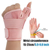 Pink flexible wrist brace for joint support showing the wrist circumference measurement.