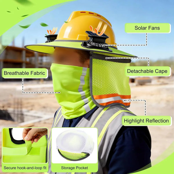 Hard Hat Sun Shade with Dual Cooling Fans for Construction Workers