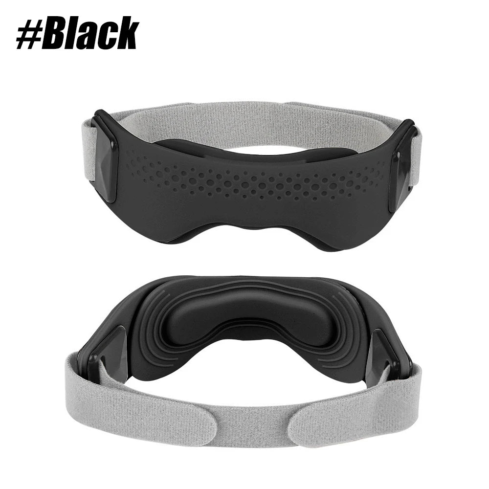 A black anatomical knee patella support strap shown in two views, one on a gray strap.
