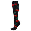 Black compression socks with red cherry designs
