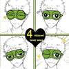 Four funny ways to use a 3D sad frog sleep eye mask on a person's face.