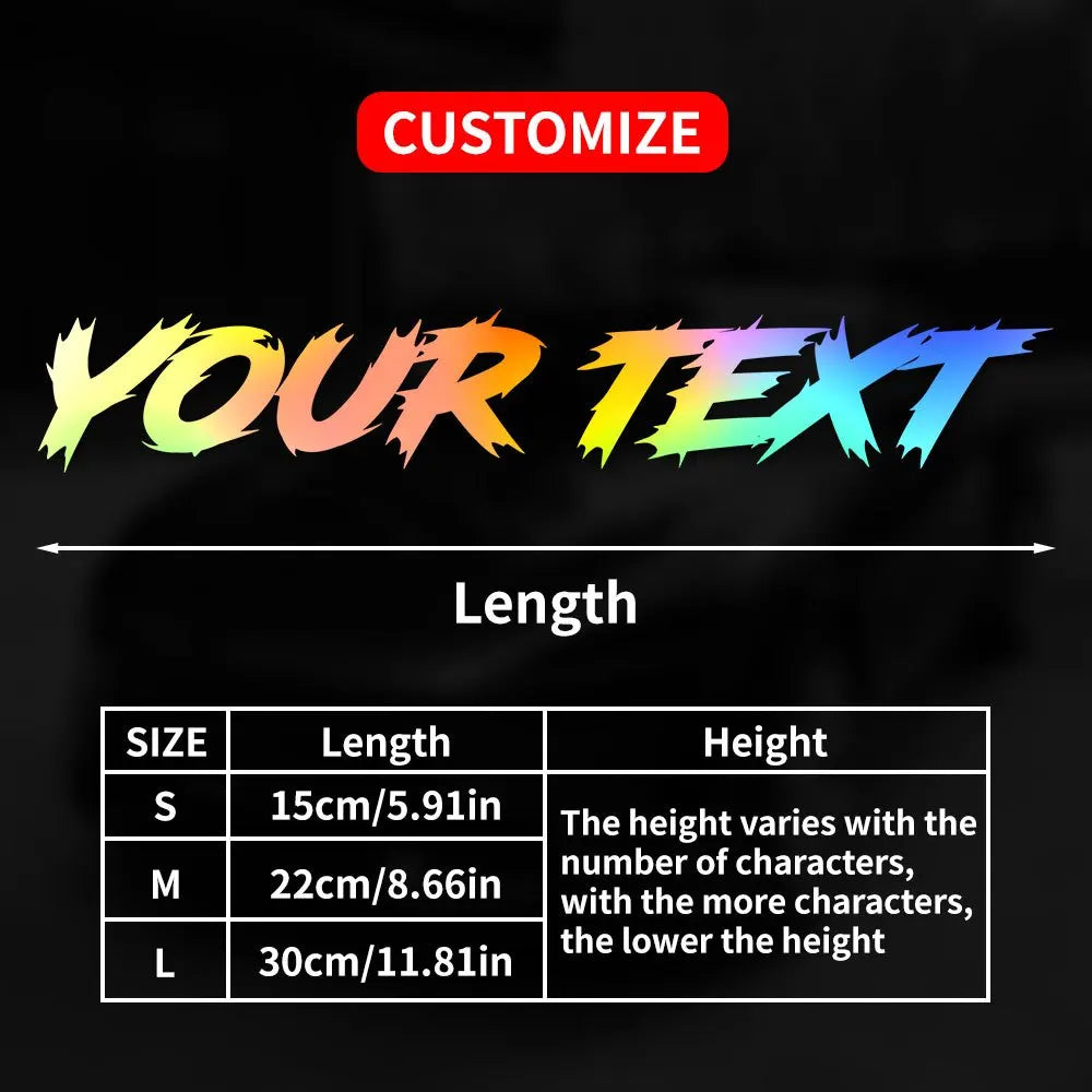 Graphique montrant les options pour personnaliser la longueur et la hauteur du texte d'un autocollant.
