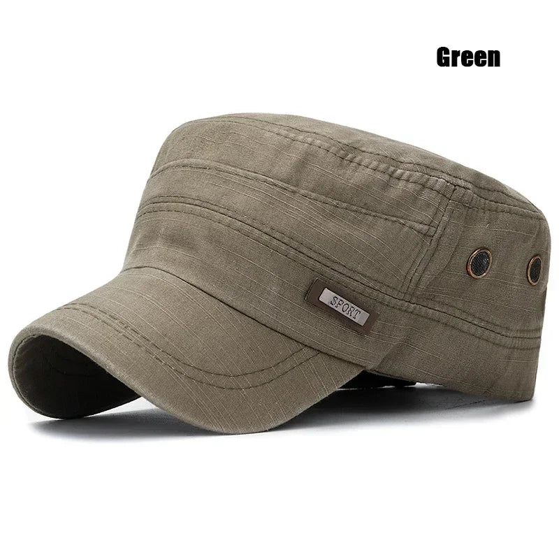 Classic Military Cadet Flat Cap – Unisex Adjustable Snapback