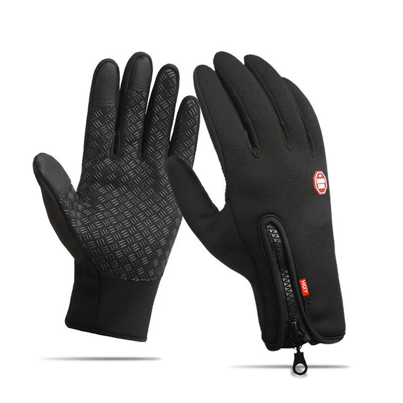 A pair of black touchscreen gloves shown against a white background.