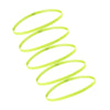 A set of five bright neon yellow elastic sports headbands coiled in a spiral formation.
