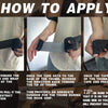 Instructions for applying an adjustable elasticity adhesive bandage to the thumb.