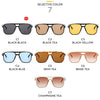 A selection of seven pairs of vintage square sunglasses in various colors including black, tea, yellow, blue, and beige.
