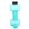 Klare tealfarbene Sport-Wasserflasche mit schwarzem Verschluss und Silikonversiegel.