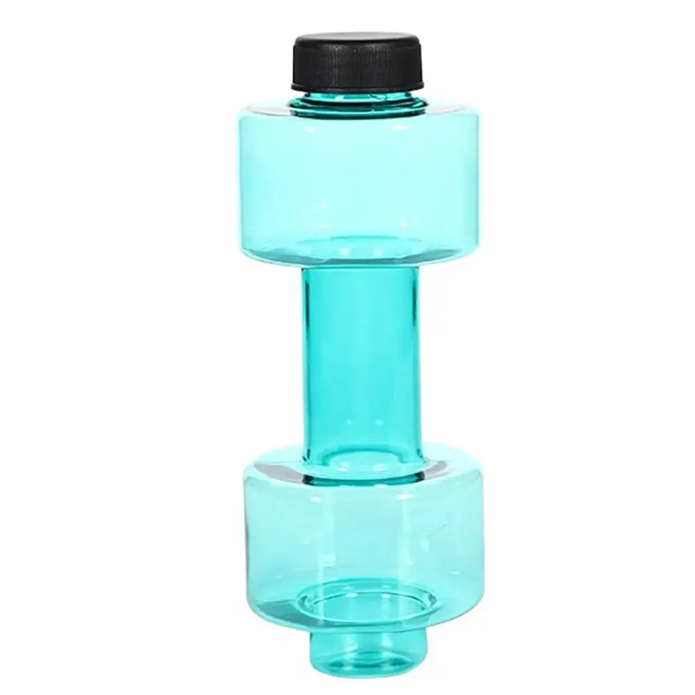 Klare türkise Sportwasserflasche mit schwarzem Deckel und breitem Öffnung