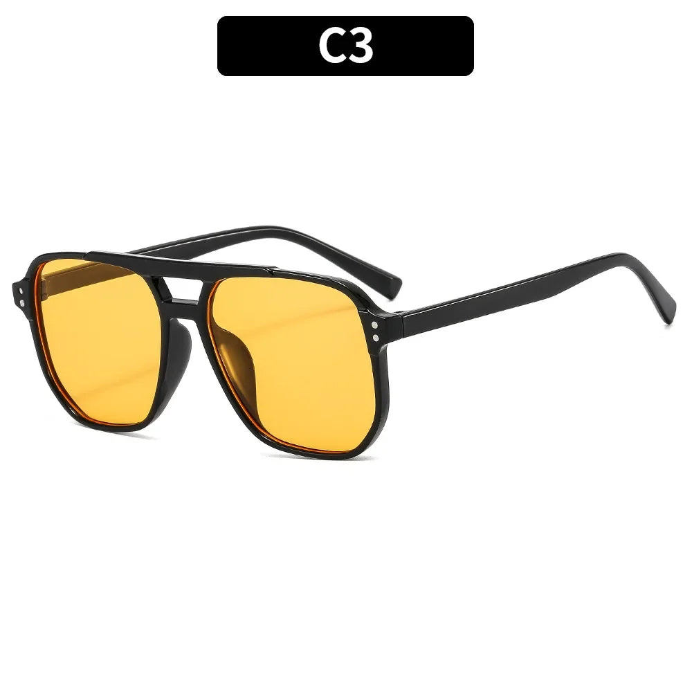 Black vintage square sunglasses with yellow lenses and a double bridge