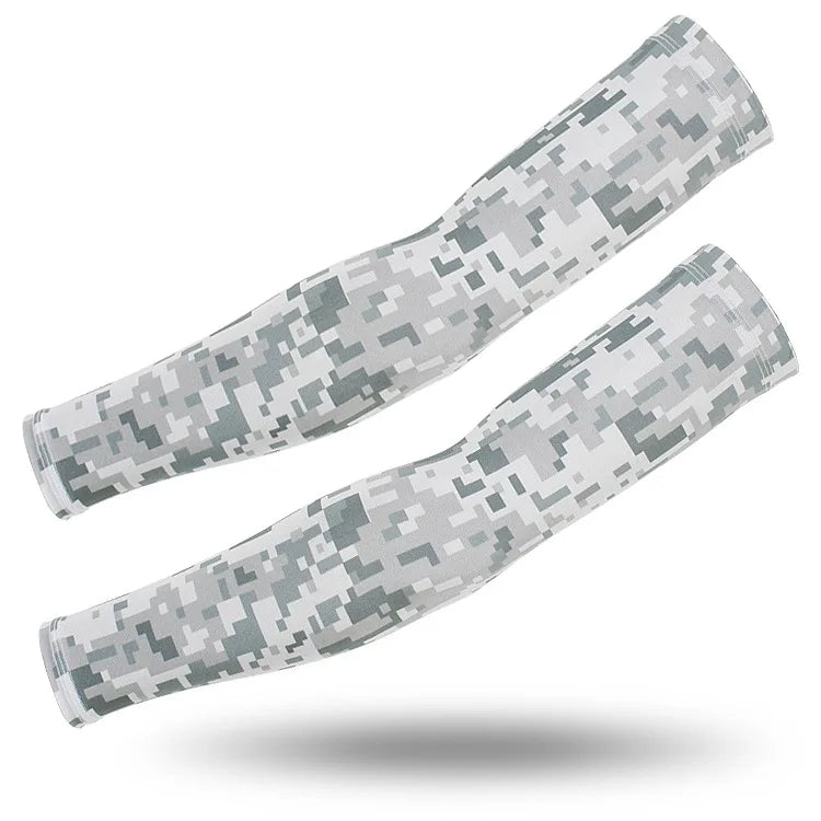 Pair of tactical camouflage arm sleeves designed for UV protection