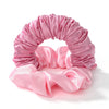 Pink satin heatless curling rod headband with gathered fabric curls