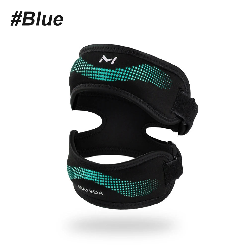 Schwarzer verstellbarer Knie-Strap mit leuchtend cyanen LED-Akzenten zur Schmerzlinderung