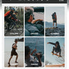 Collage de personas practicando diversos deportes al aire libre como ciclismo, conducción, escalada, carrera, pesca y skatebo