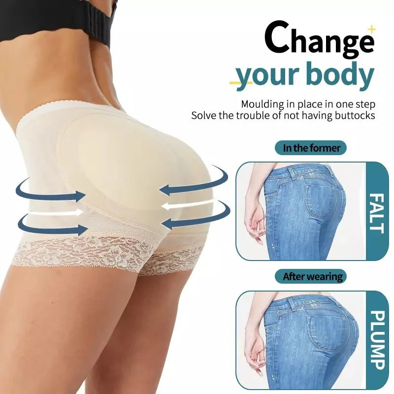Une femme porte un sous-vêtement moulant sans couture, montrant son effet de modelage sur le bas-ventre.