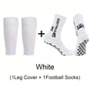 A set of white football socks and a knee cover for sports.