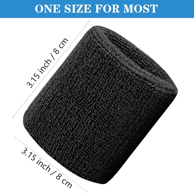 Black knitted wristband shown from above, measuring 3.15 inch by 8 cm.