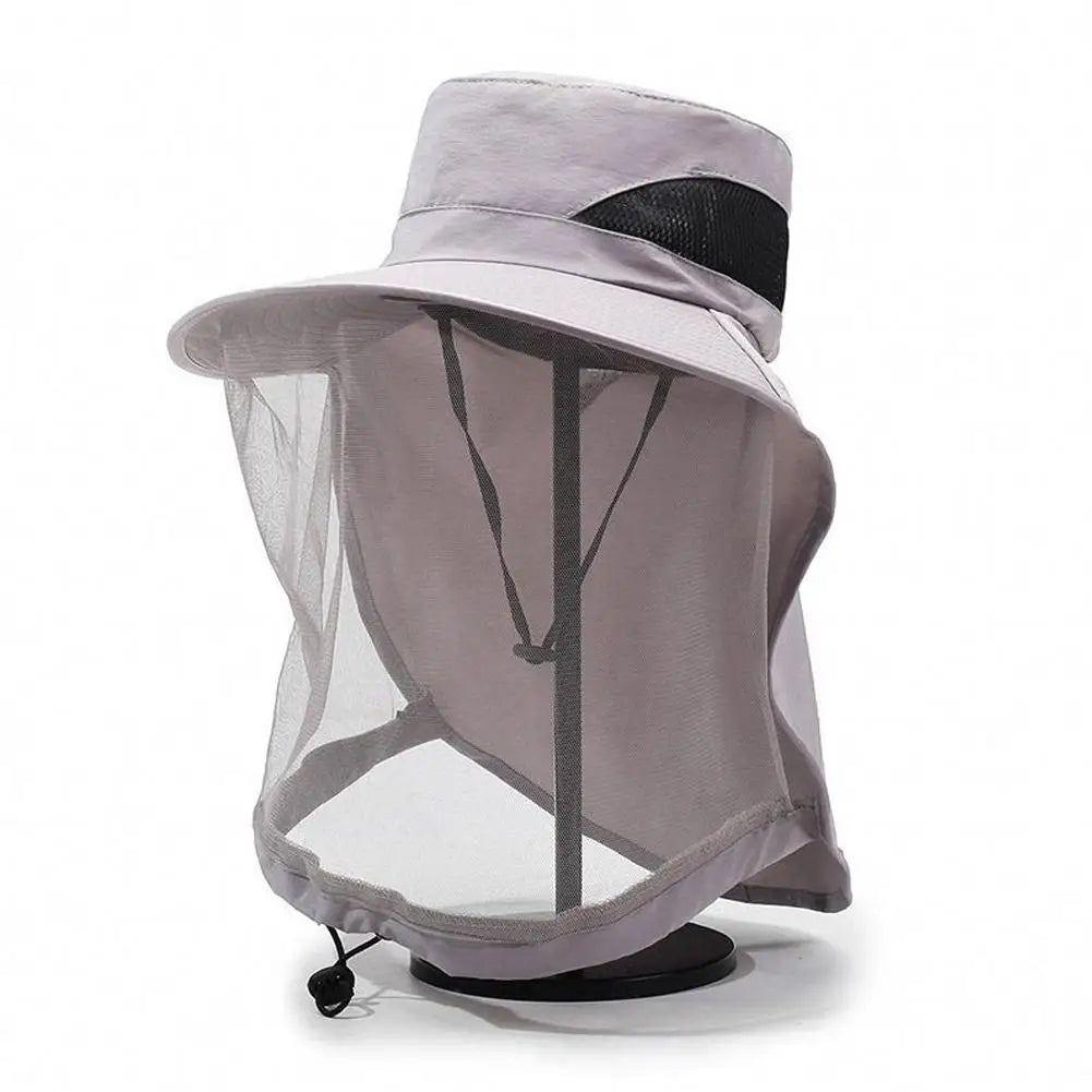 Mosquito Net Sun Hat with Wide Brim and Adjustable Chin Strap