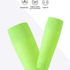 Bright lime green compression sleeves designed for the leg with fixed inserts to prevent shifting.