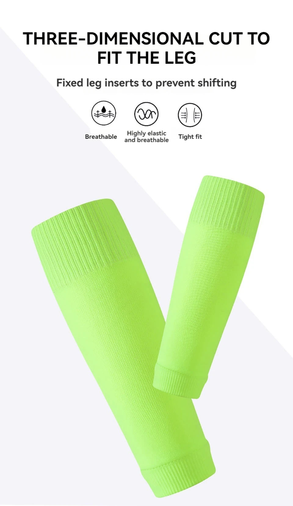 Bright lime green compression sleeves designed for the leg with fixed inserts to prevent shifting.