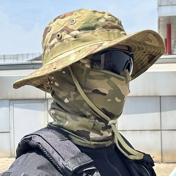 Camouflage Boonie Hat with Attached Face Mask