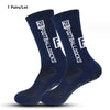 A pair of navy blue anti-slip performance sports socks shown against a white background.