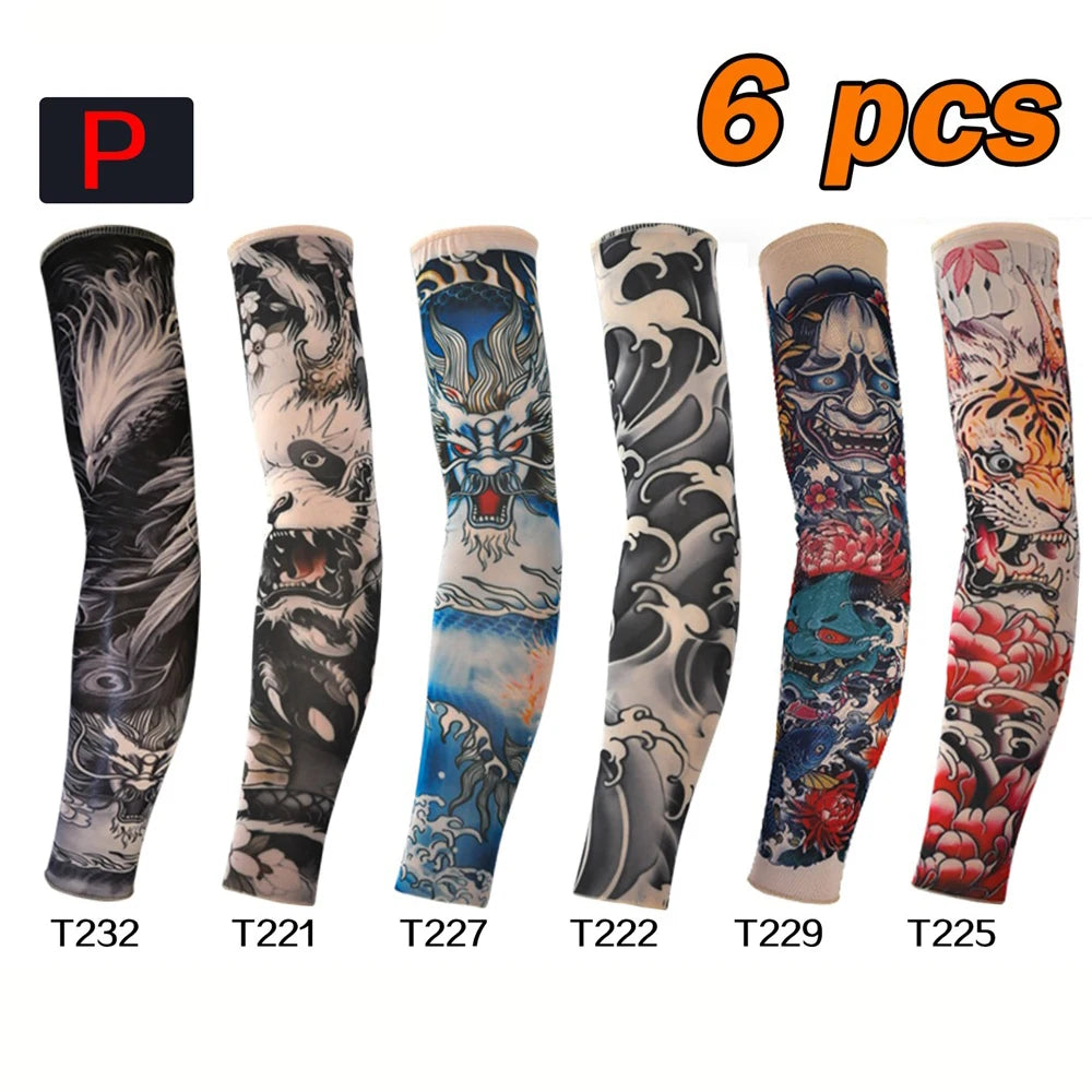 Six packs of black and gray UV protection tattoo arm sleeves for active lifestyle